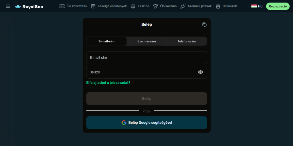 Royalsea login form