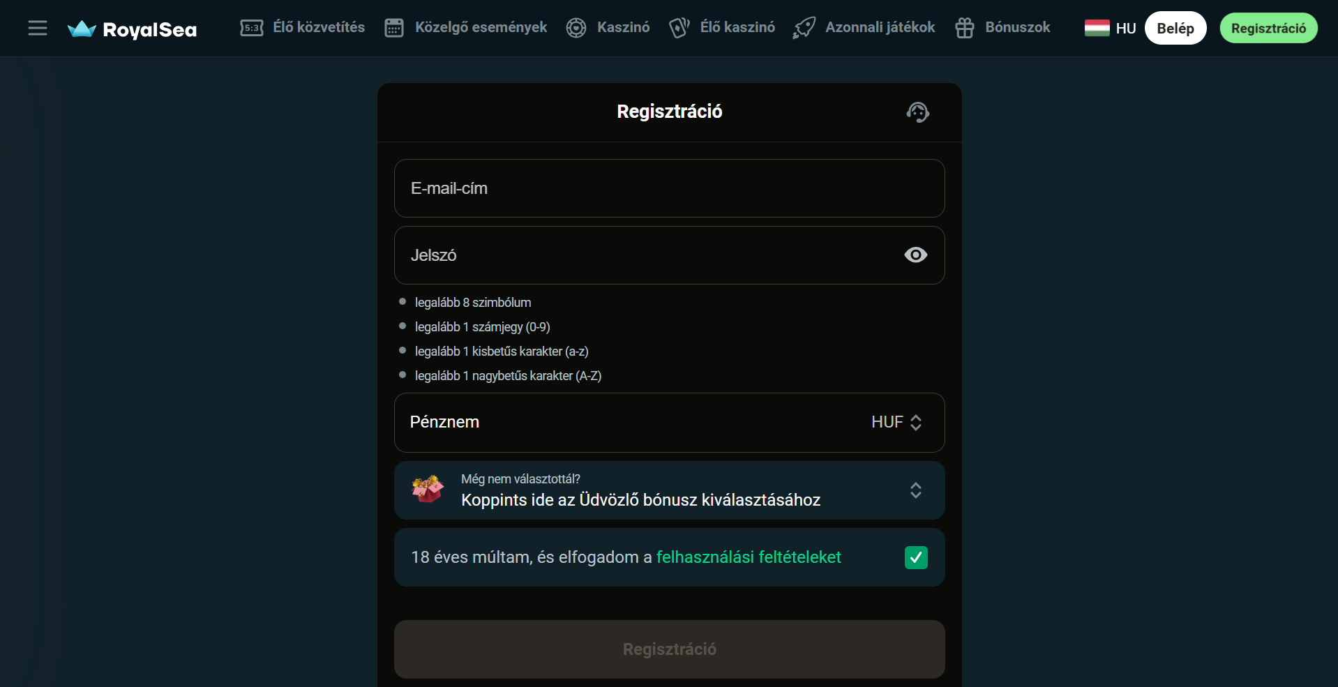 Royalsea registration form